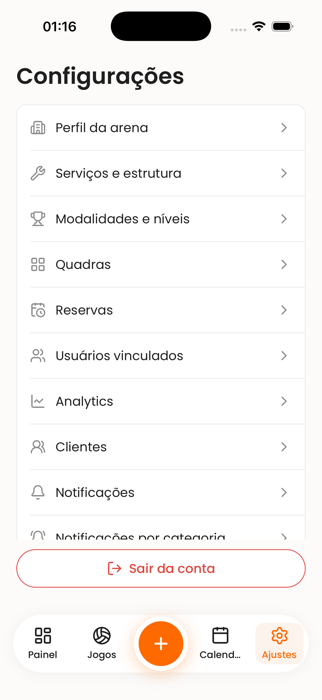 Configurações da arena no app Desafiaê